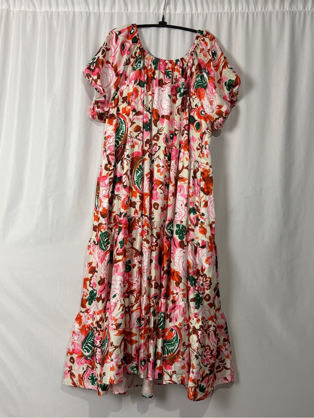 Ivy City Co Floral Tiered Tent Maxi Dress Pink Cream Women’s Size L Boho
